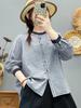 Women's Pure Cotton Striped Stand Collar Long Sleeve Shirt, Loose and Slimming Fit