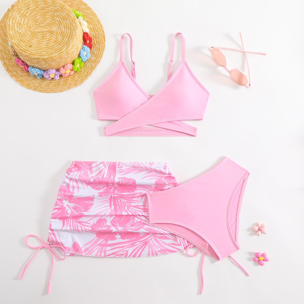 Costum de baie pentru copii costum de baie pentru femei cu fustă separată imprimeu tie-dye pentru copii de vârstă mijlocie și mai mari fete bikini costum de baie pentru copii set de trei piese