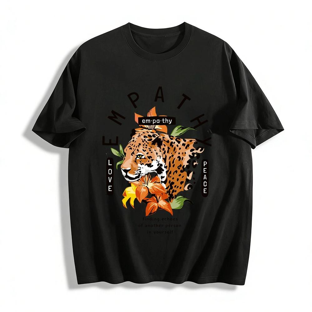 Empathy Leopard Graphic Tee Love Peace Slogan Casual Top Pure cotton T-shirt XXS