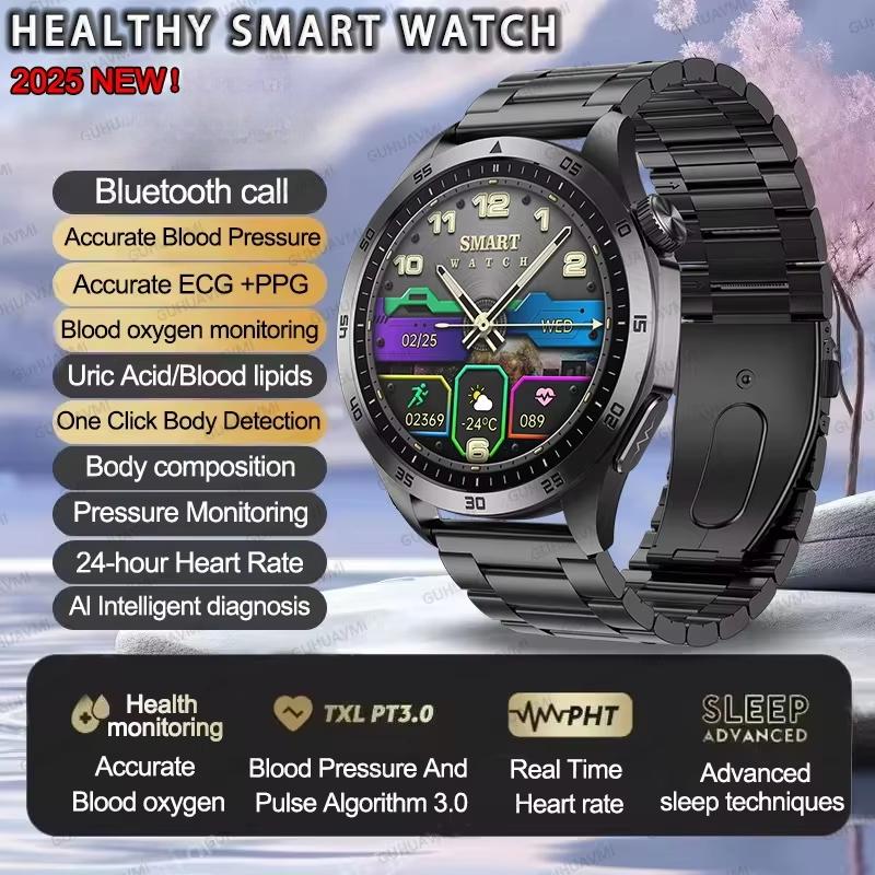 New Expert Health Smart Watch Men Uric Acid Blood Fat Blood Pressure ECG+PPG Heart Rate HD Bluetooth Call Sport Watch for IOS Android