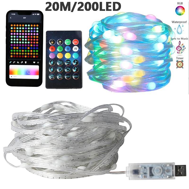 20M RGB LED Christmas Tree Lights String Lamp Outdoor Bluetooth App Remote Control Garland Fairy Lights Room Decoration