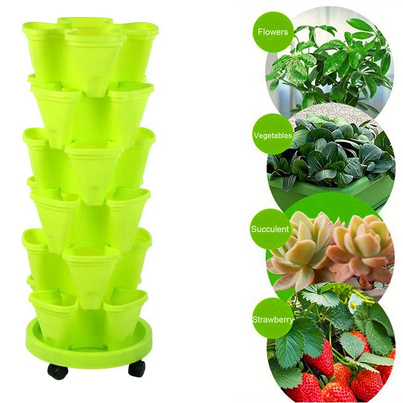 Vertical Planter Tower Garden, 6 Tiered Planter Stackable Herb Garden Planter with Movable Casters and Bottom Indoor and Outdoor