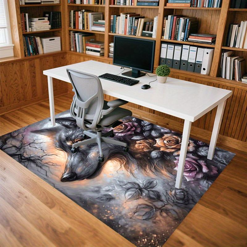 1pc Wolf Roses Themed Rug for Home Decor, Non-slip Office Carpet, Chair Mat, Outdoor Mat, Christmas and Halloween Gifts-0731127