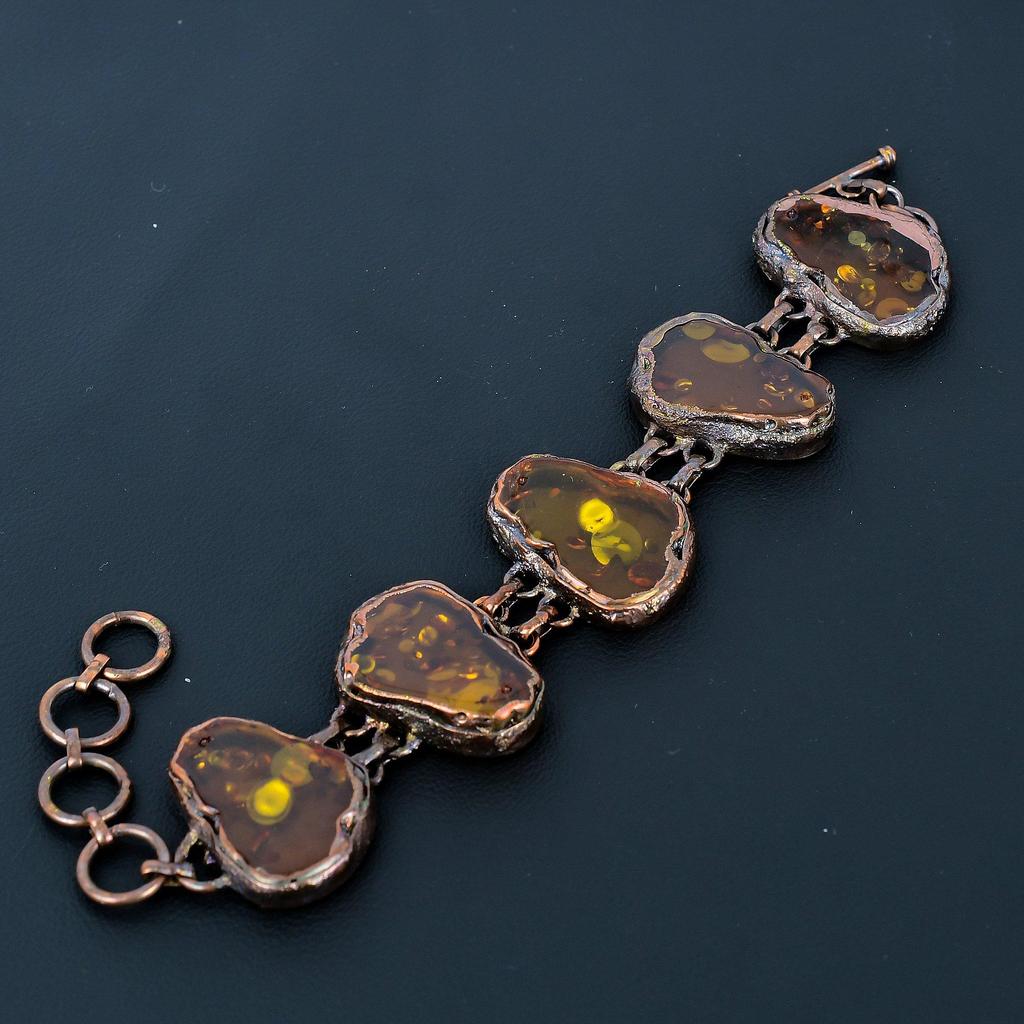 Amber Bracelet, Gemstone Copper Electroformed Jewelry Bracelet, Handmade Jewelry, For Anniversary Gift