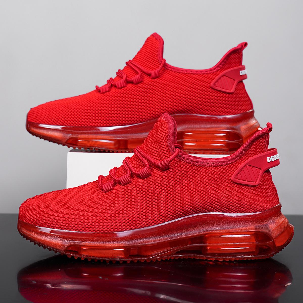 

Мужские кроссовки больших размеров 2025 Flyknit из сетки белого цвета для лета и осени 44 красный