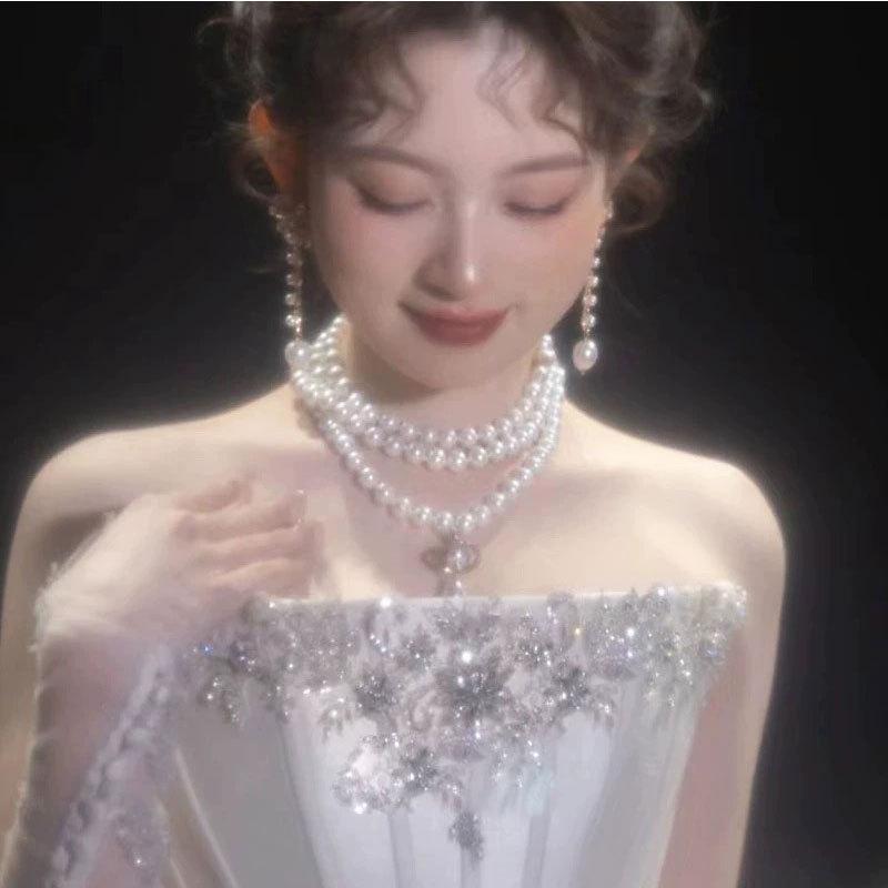 Vintage Pearl Drop Necklace With Copper Pendant For Womens Daily Wear And Gift