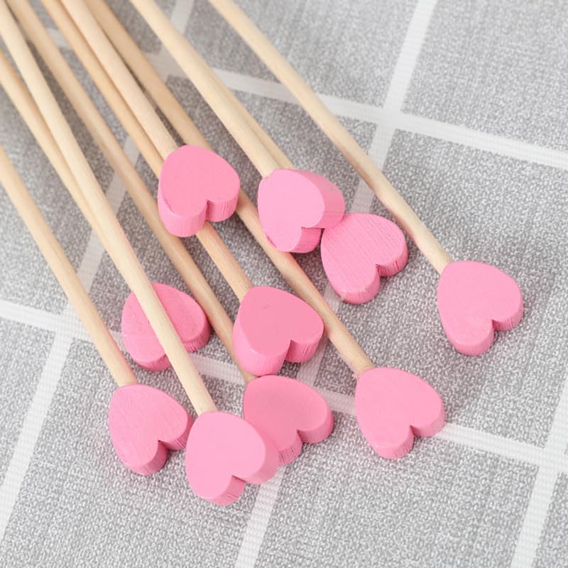100 Pieces Disposable Wooden Coffee Stirrers Pink Heart Wooden Coffee Stir Sticks Wooden Stirrers Wooden Drink Stirrer Sticks for Coffee Cocktail