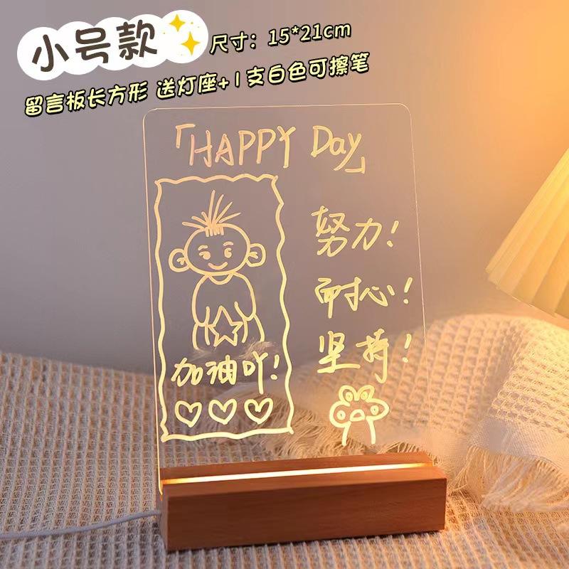 Desktop Transparent Luminous Acrylic Message Board. Night Light Reminder Board with Erasable Writing Function