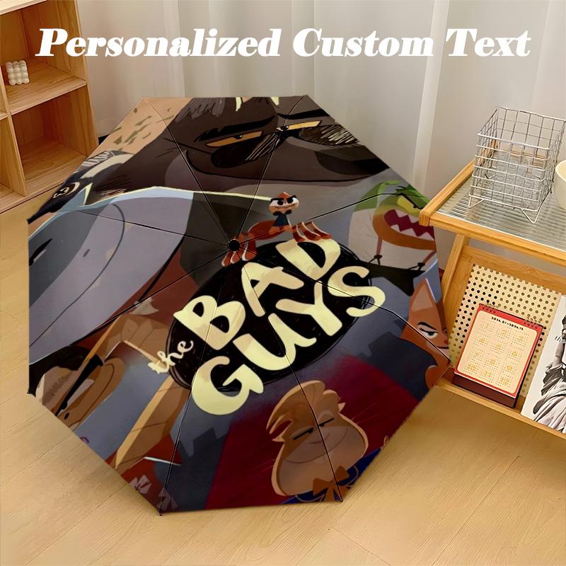 8‑Rib Automatic Umbrella, The Bad Guys Design Foldable Umbrella for Sun Rain Protection Travel