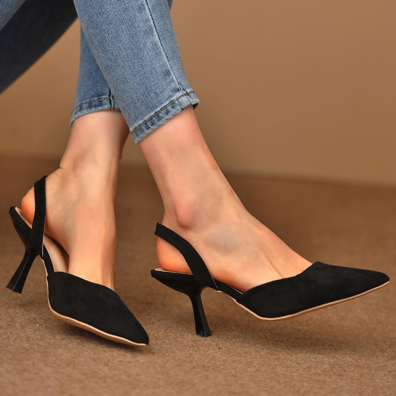 Plus Size Pointed Slim High-heeled Sandals with Toe Caps and Empty Heels Women's Mid Heels Shallow Mouth Shoes Women's Pumps