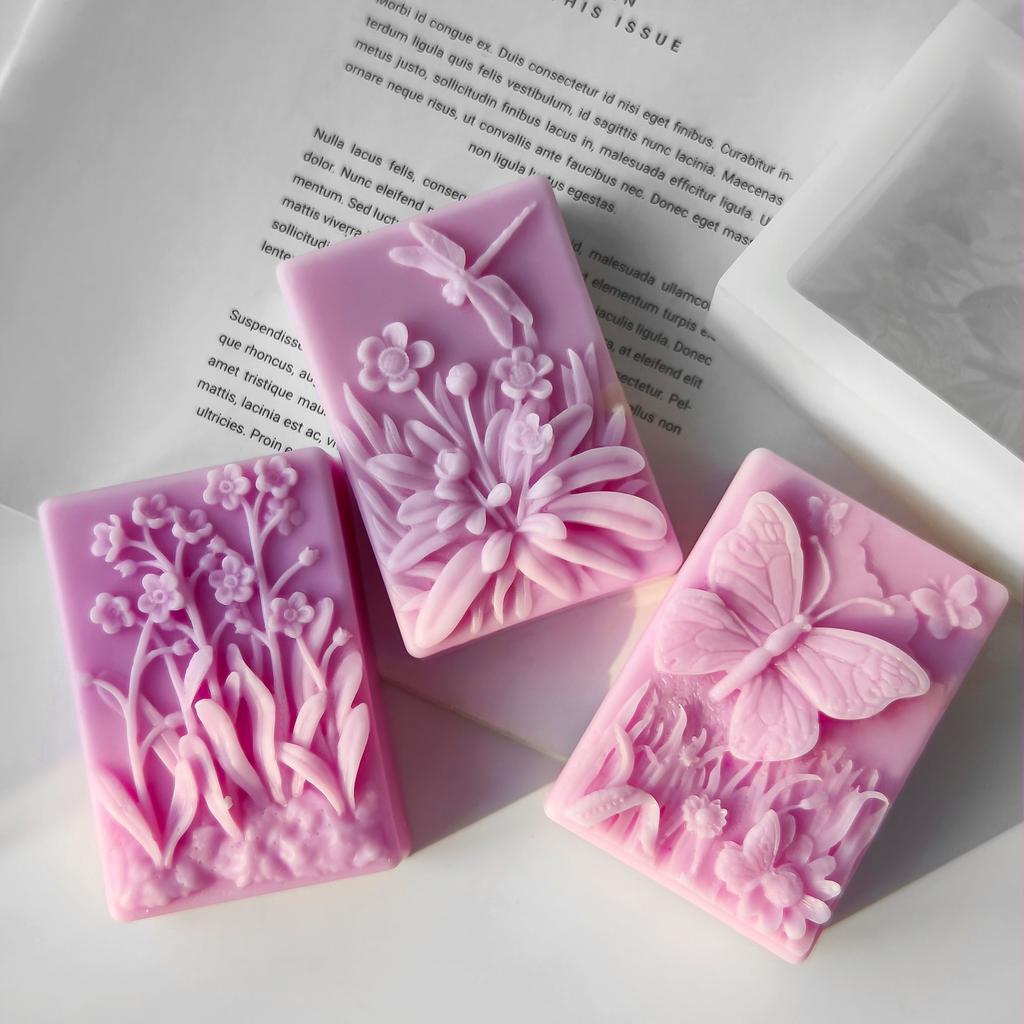 Flower Handmade Soap Mold Dragonfly Soap Silicone Candle Mold Round Flower Shaped Butterfly DIY Handmade Craft Making Mould