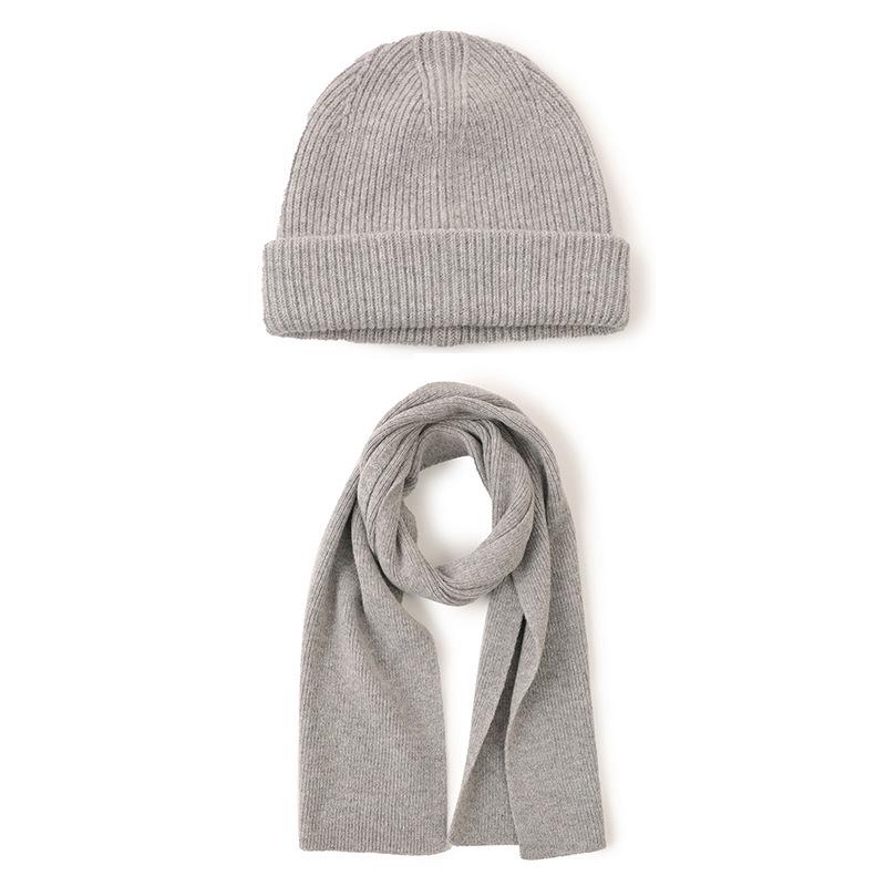 Autumn-Winter Unisex Wool Knit Hat & Scarf Set - Warm Plain Colors