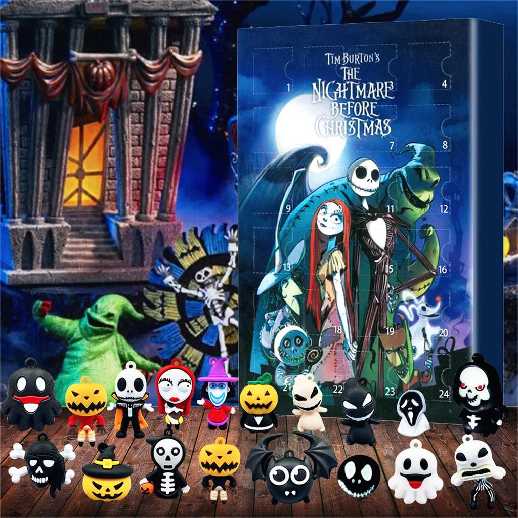 Adventní kalendář pro panenky Halloween obsahuje 24 dárků, adventní kalendář s hororovými postavami Halloween, odpočítávací kalendář Halloween s hračkami s překvapením