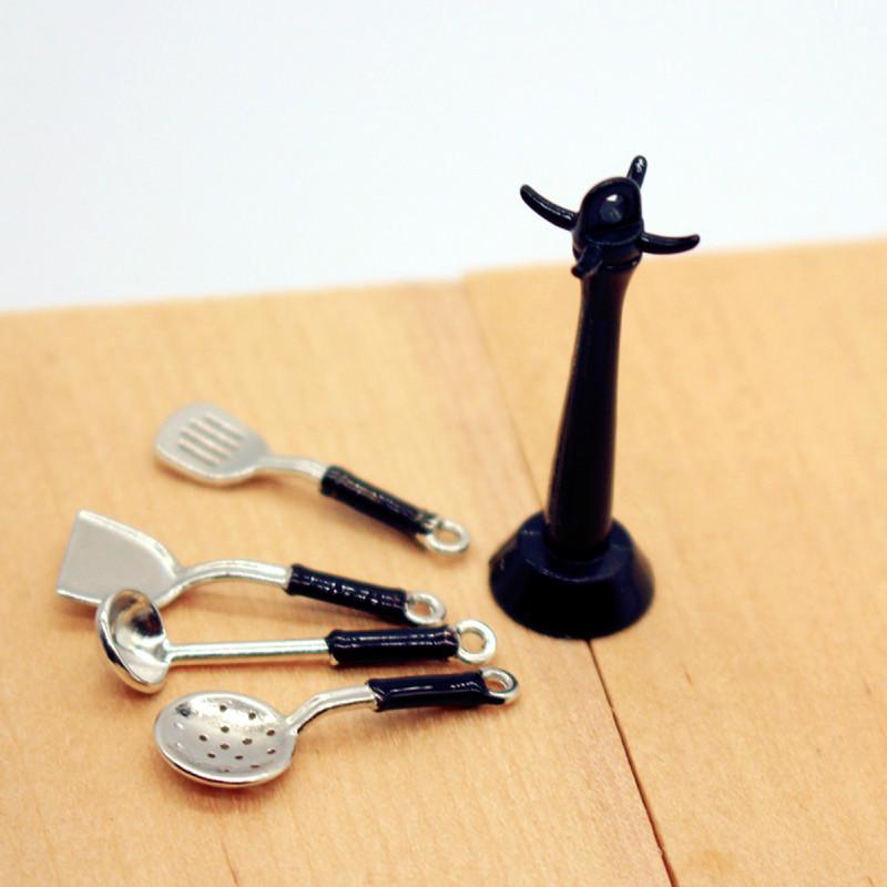 6Pcs Kids Pretend Play Toy Dollhouse Kitchen Utensil Vertical Hanging Spoon Spatula Spoon Set Miniatures Model Kitchen Accessory