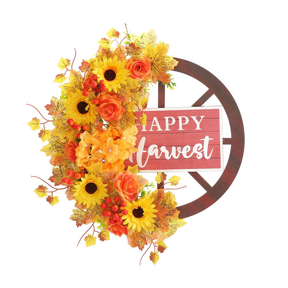 Thanksgiving Sunflower & Maple Leaf Wheel Wreath - Autumn Door Hanging