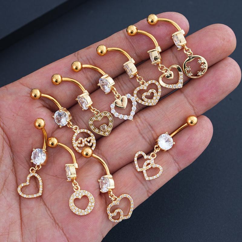 Fashion Simple Zircon Heart Belly Button Rings Stainless Steel Navel Piercing Barbell For Women Sexy Body Jewelry Beach Jewelry