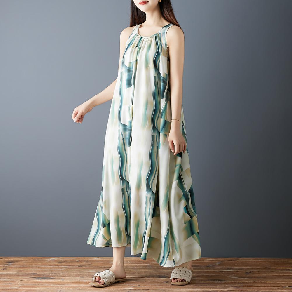DIMANAF 2026 Plus Size Summer Women  Chiffon Floral Dress Elegant Fashion Lady Sundress Long Dress Casual Sleeveless