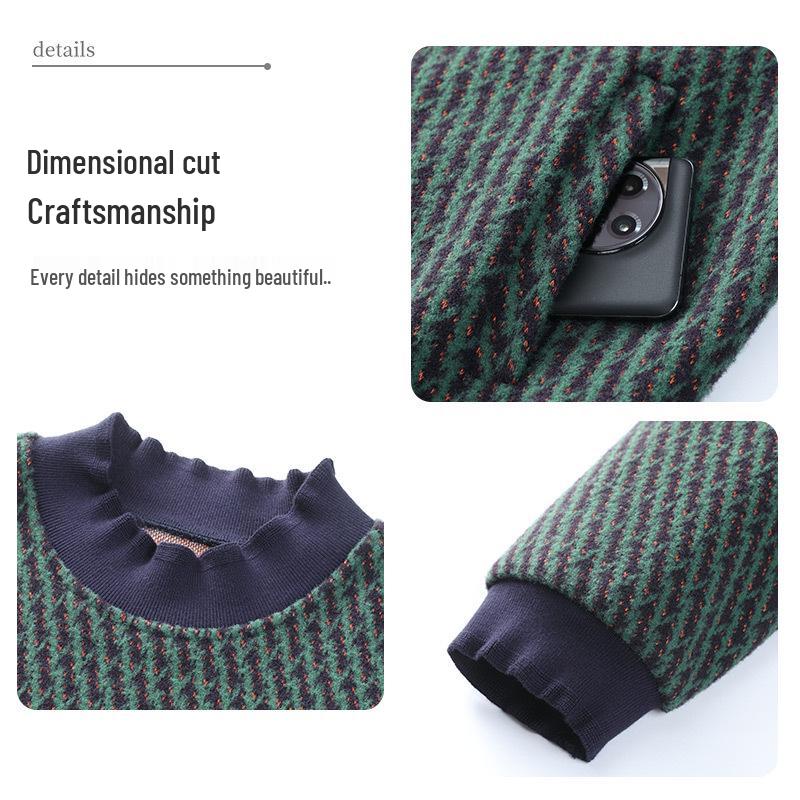 Plus Size Loose Jacquard T-Shirt Sweatshirt for 40-Year-Old Women - Warm, Versatile & Light