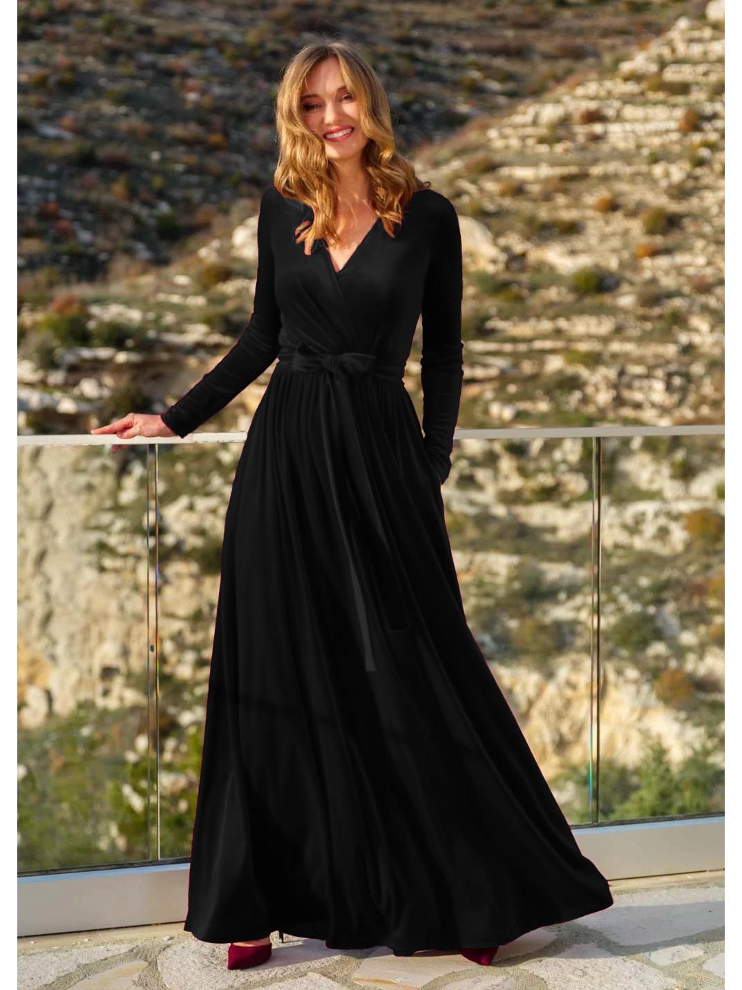 

Элегантное бархатное платье с V-образным вырезом для подружки невесты на осень/зиму XXL чёрный