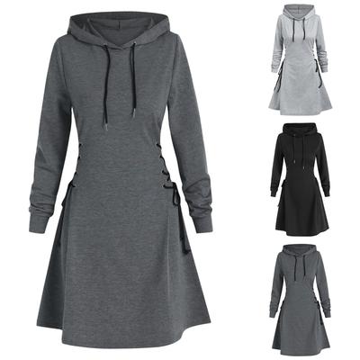Kadın Kapüşonlu Günlük Moda Hoodie Elbise Uzun Kollu Düz Renk Elbise