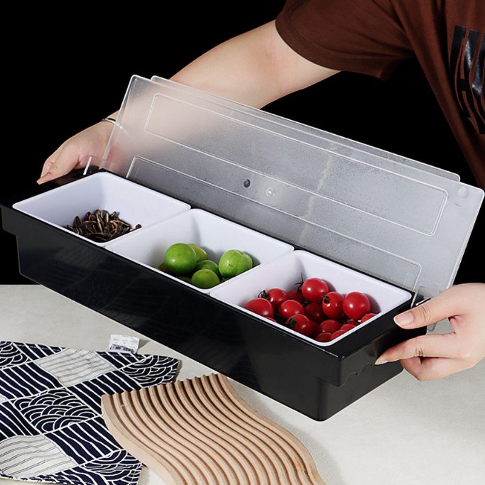 3/4/5/6 Grids Compartmental Seasoning Box with Lid Detachable Condiment Box Plastic Dust-proof Compartment Trays Commercial