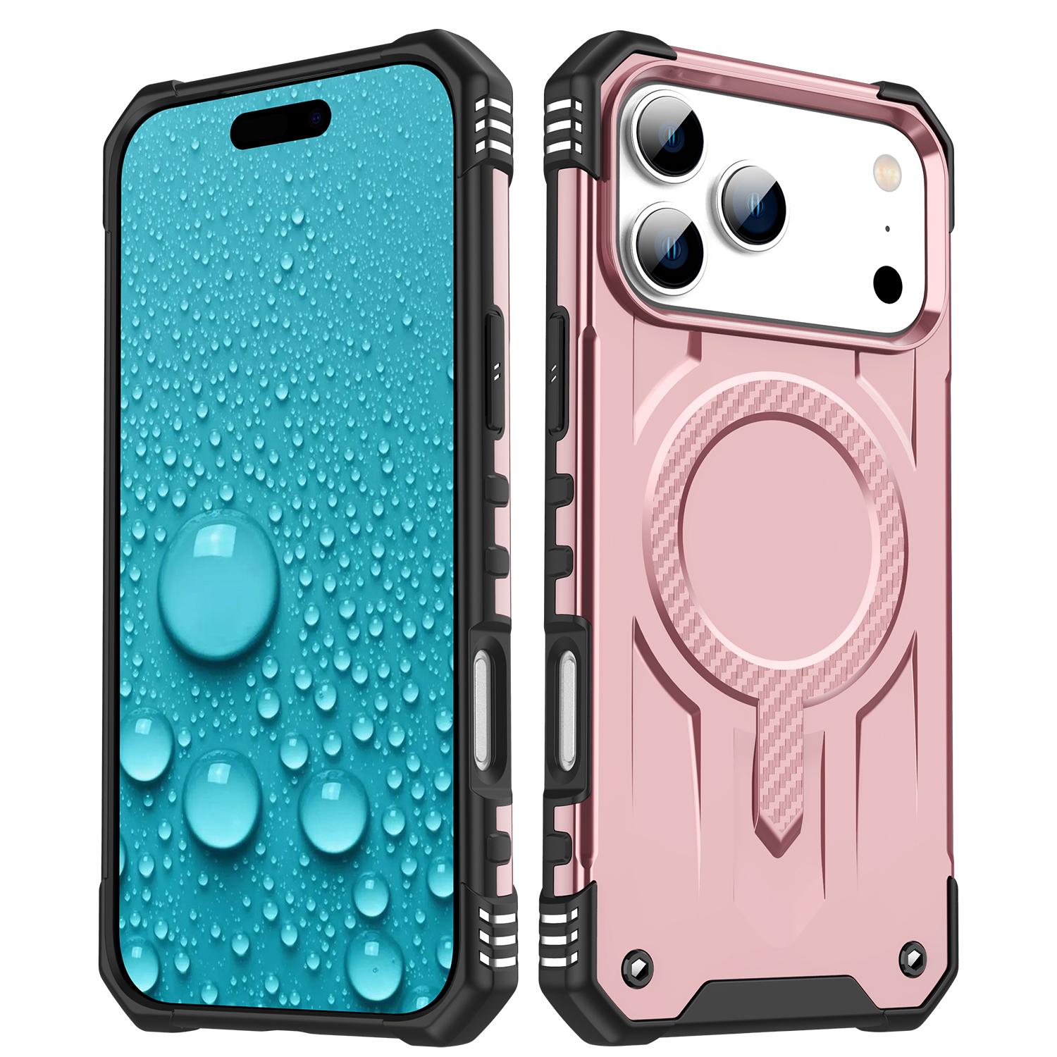 

For iPhone 17 Pro Max Case Compatible with MagSafe Four Corner Airbags PC+TPU Phone Cover Rose Gold