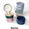 Custom Logo Round Velvet Jewelry Box with Mirror Portable Travel Zipper Rings Earrings Necklaces Jewelry Storage Box