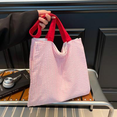 Stripes Double Layer Shoulder Bags for Women Simple Large Capacity Ladies Shopping Bag Portable College Style Girls Handbag Tote