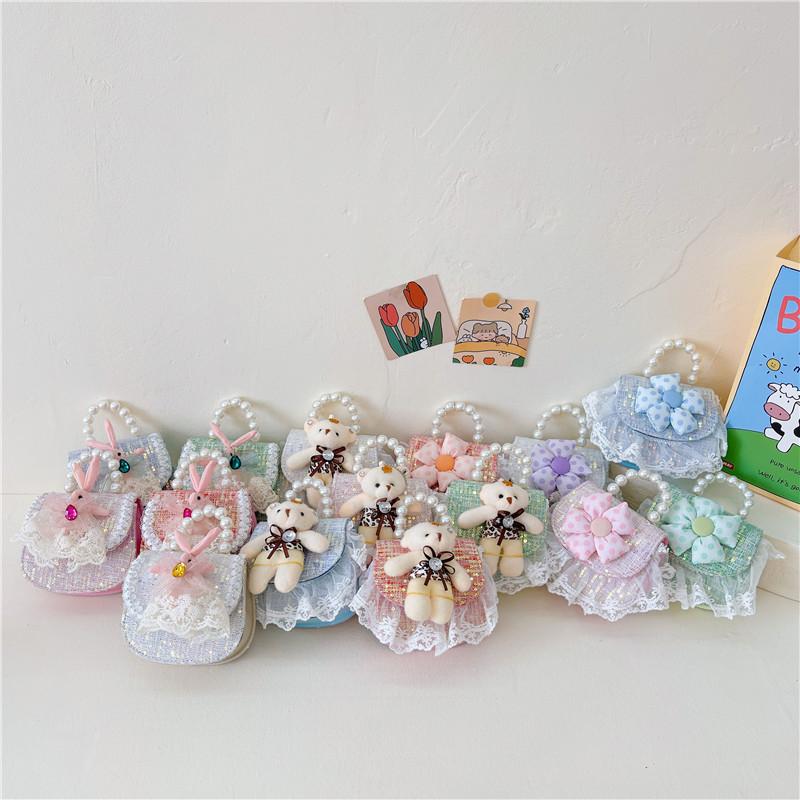 Bag Crossbody Kid With Pearl Handle And Flower Bear Rabbit Decoration