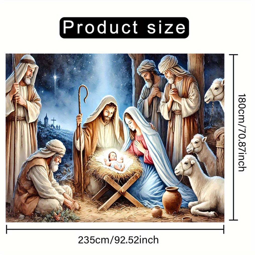 1 piece large Nativity scene banner with Mary Joseph young Jesus shepherds and animals