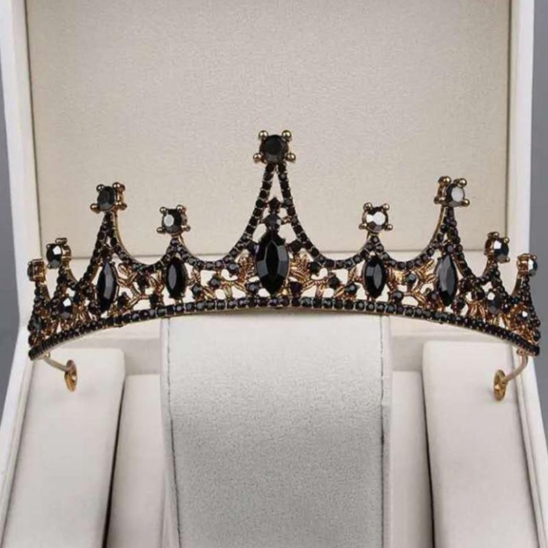 1Pc Bride Retro Black  Crown Queen Tiara Brides Wedding Jewelry