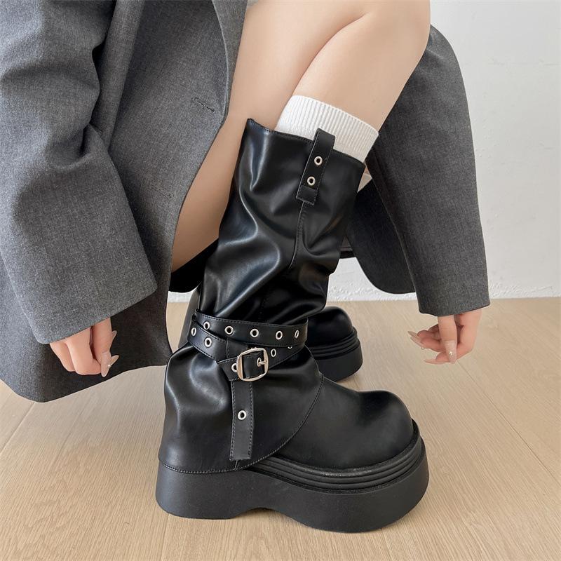 Queen Fan Retro White Platform Boots Women's Boots 2025 New Autumn Height-increasing and Thin Knight Boots