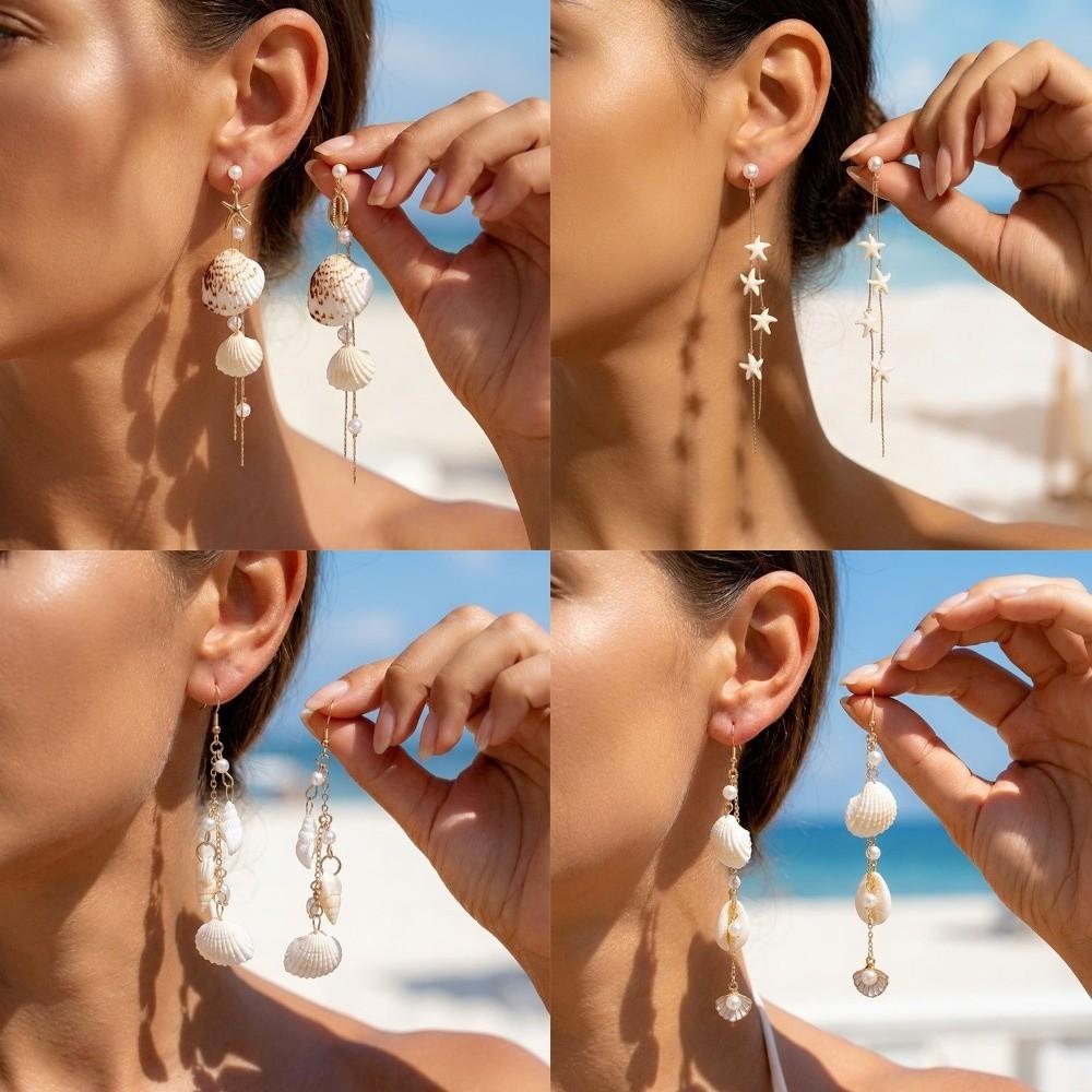 Bohemia Style Conch Shell Drop Earrings Handmade Long Tassel Earrings Women