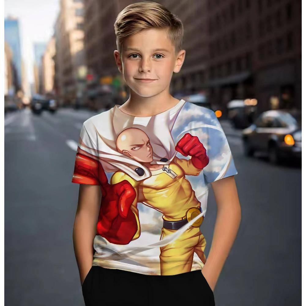 Summer Style Super Cool Boys Cute Girls Casual Short-sleeved T-shirt One Punch Man Pattern 3D Printed Children's Comfortable Soft Breathable T-shirt