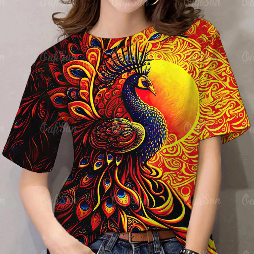 Pattern T-shirt Women's Clothing Peacock T-shirt