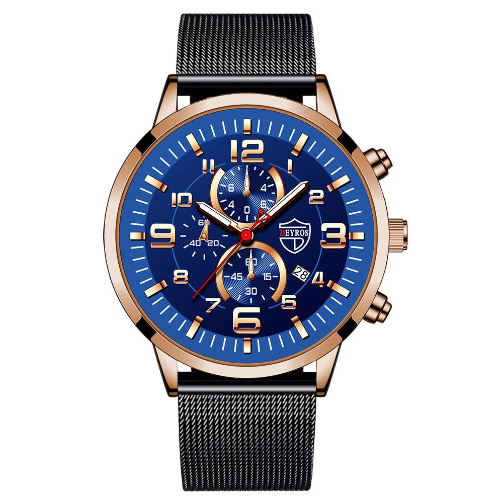Watch Men'S Quartz Watch Stainless Steel Strap Calendar Luminous