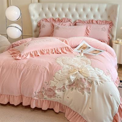 Milk Fleece Four-piece Set, Thickened Warm Sheets, Quilt Cover, Princess Style Four-piece Set, Bedding.