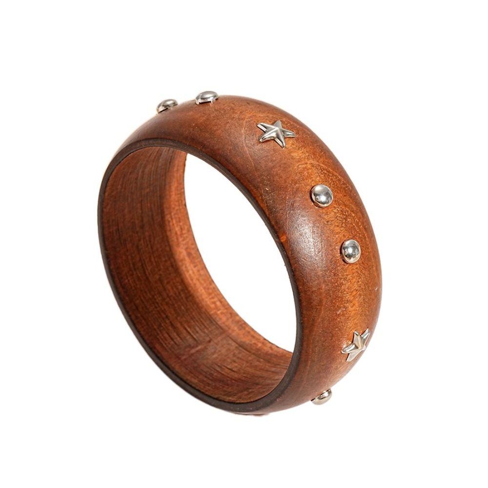 Chinese style Wooden Bracelet Punk Rivets Bangle Vintage Round Bracelet  Party