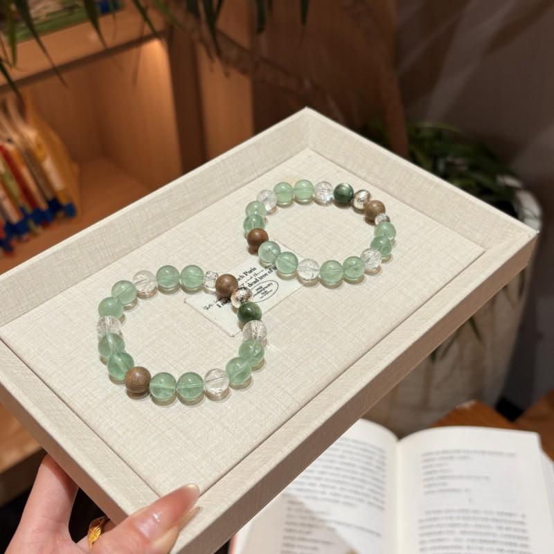 Natural Green Fluorite Lithium Mica Beaded Bracelet With Agarwood Scented Calm Style Women Men