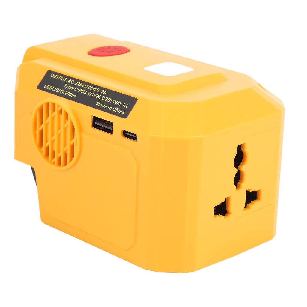 200W Portable Inverter 18V Battery Inverter with 200LM LED Light for DCB206 205 DCB204