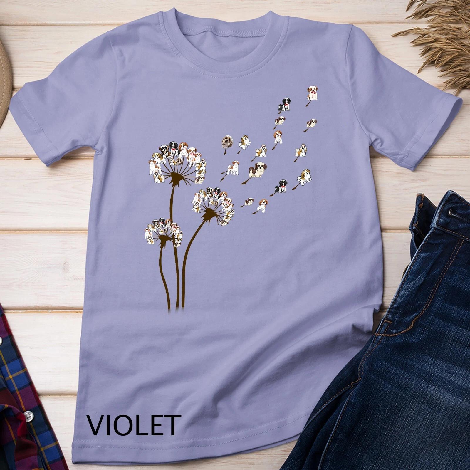 Shih Tzu Dog Dandelion Flower Funny Animal Lovers Men Women Unisex T-shirt XL