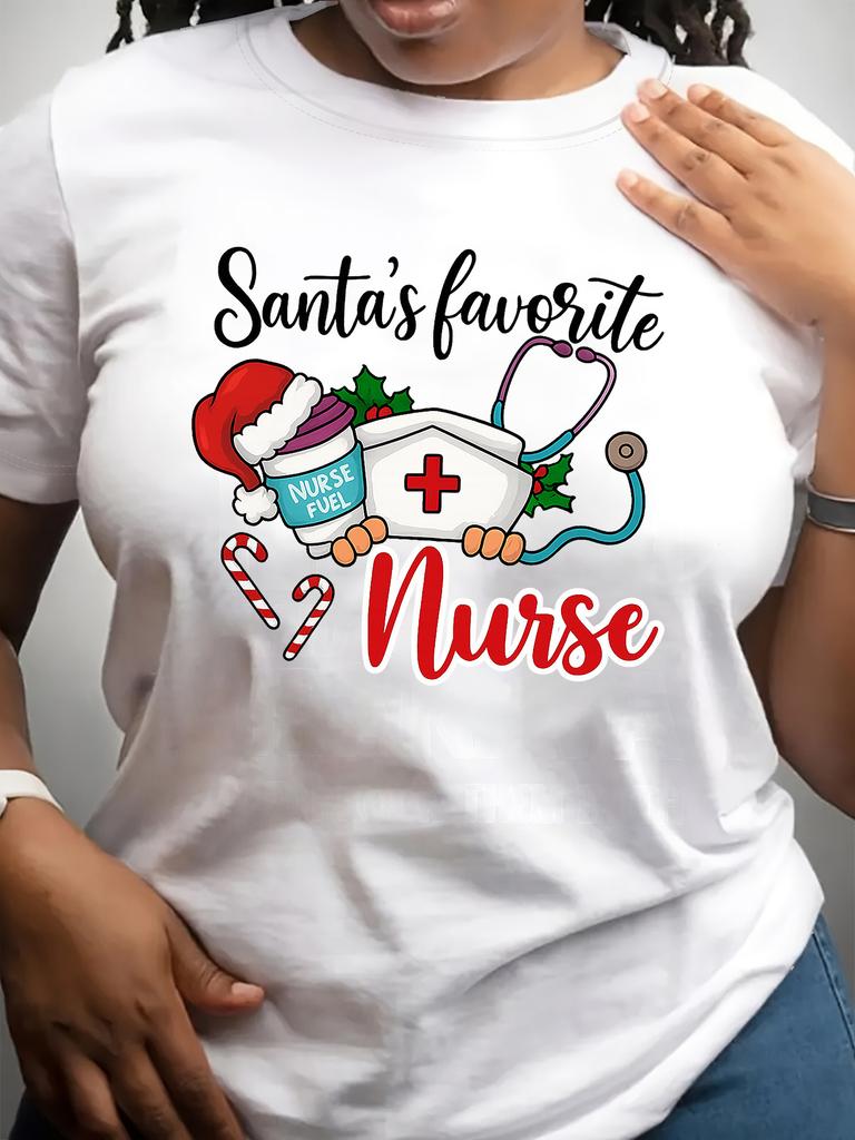 European Size "Christmas and Nurse Caps" Christmas, Women's Clothing, Casual Loose Short-sleeved Shirts, Summer T-shirt Tops