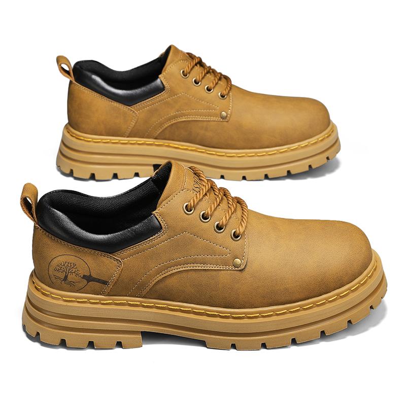 Outdoor Casual British Style Brown Casual Big Head Boots Male Low Top Leather Work Shoes Desiger Vintage Ankle Boots for Men