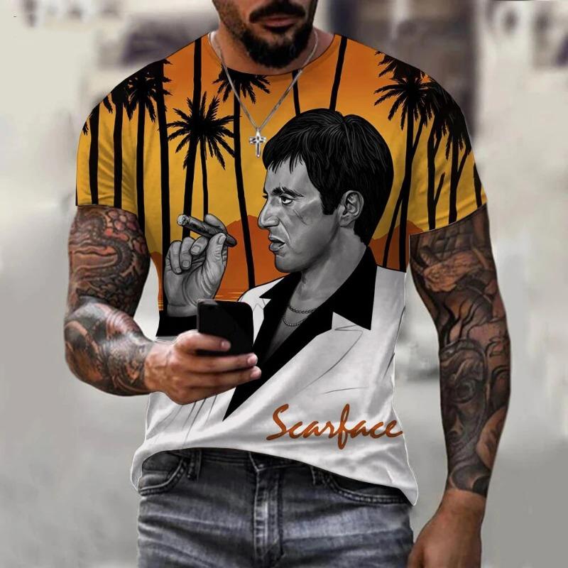 Scarface Film Classico Stampa 3D Sportiva Asciugatura Rapida Traspirante Maglietta da Uomo Outdoor Strada Harajuku Moda Casual Fan Manica Corta