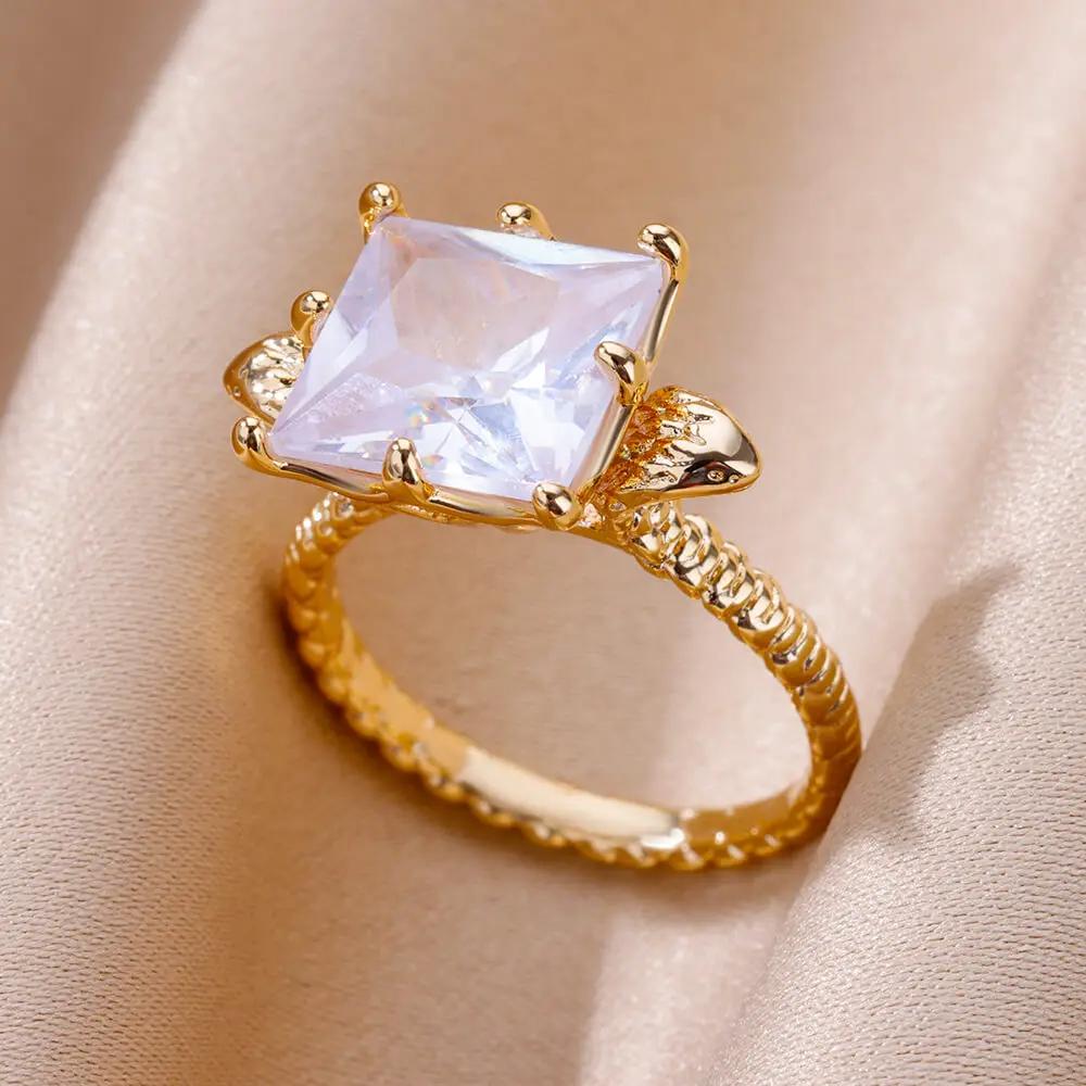 Gold Color Stainless Steel Ring for Women Colorful Cubic Zircon Heart Opening Adjustable Ring Fashion Jewelry Wedding Gift