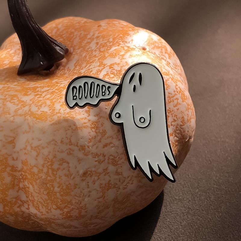 Spooky Boobs Enamel Pins Custom Ghost Brooches Lapel Badge Hat Clothes Backpack Jewelry Pins Halloween Funny Brooch Accessories