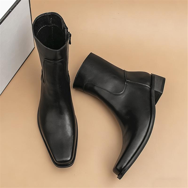 Luxury Fashion Designer New Men's Pointed Black Brown Patent Leather Casual Ankle Boot Male Winter High Tops Hoes Zapatos Hombre