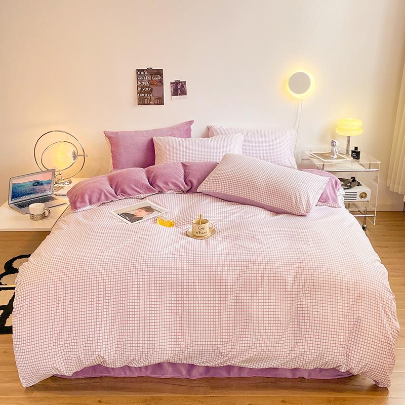 Cotton Fleece Coral Fleece Bed Four-piece Set Flannel Bedding Fleece Quilt Cover Bed Sheet Three-piece Set