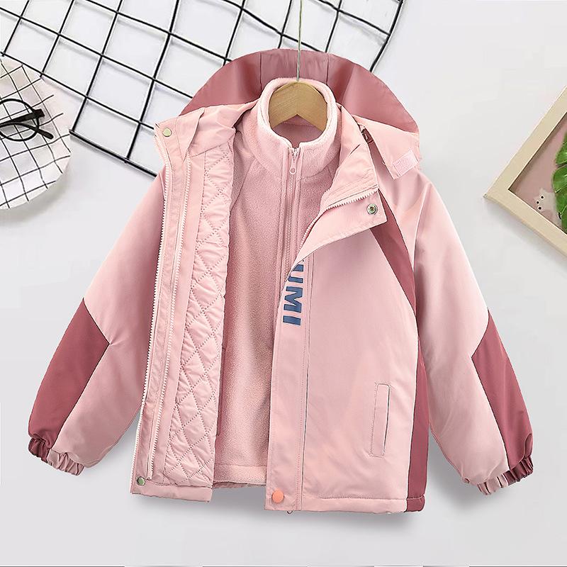 Mädchen Abnehmbares Verdicktes Drei-in-Eins Zweiteiliges Set Winter Warme Outdoorjacke