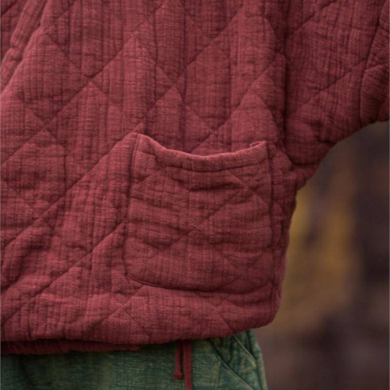 Johnature Winter Chinese Style Women Bandage Long Sleeve Loose Pockets Vintage Coats